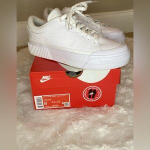 Womens all white Nike Court Legacy Lift. Size 8.